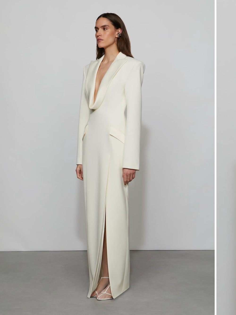 Elegant Cream Long Sleeve Cowl Neck Maxi Dress